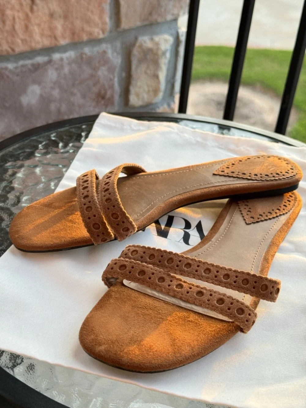 ZARA Brown Suede Double-Strap Slide Sandals - Picture 7 of 8